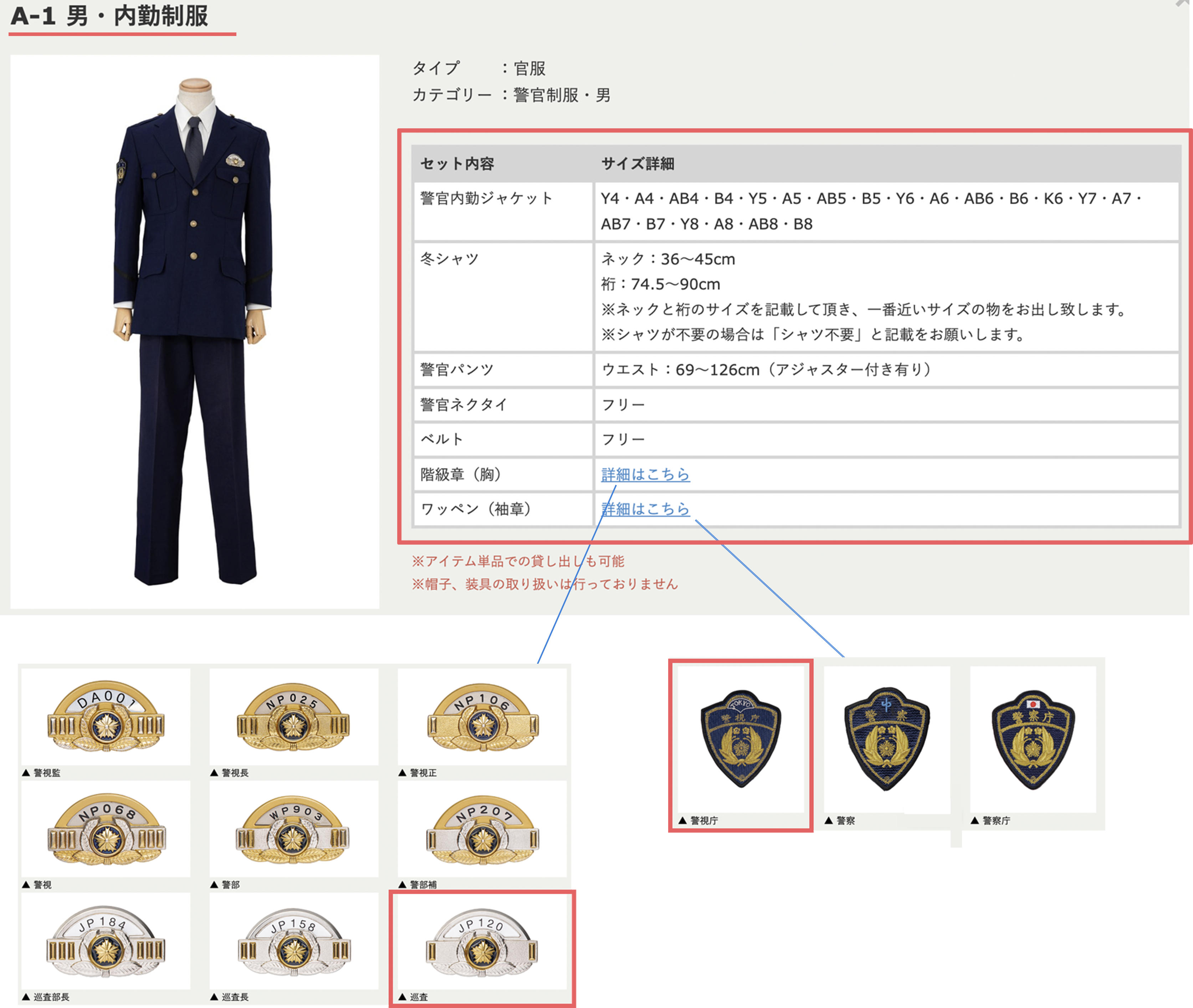 官服衣装の発注時の記載方法